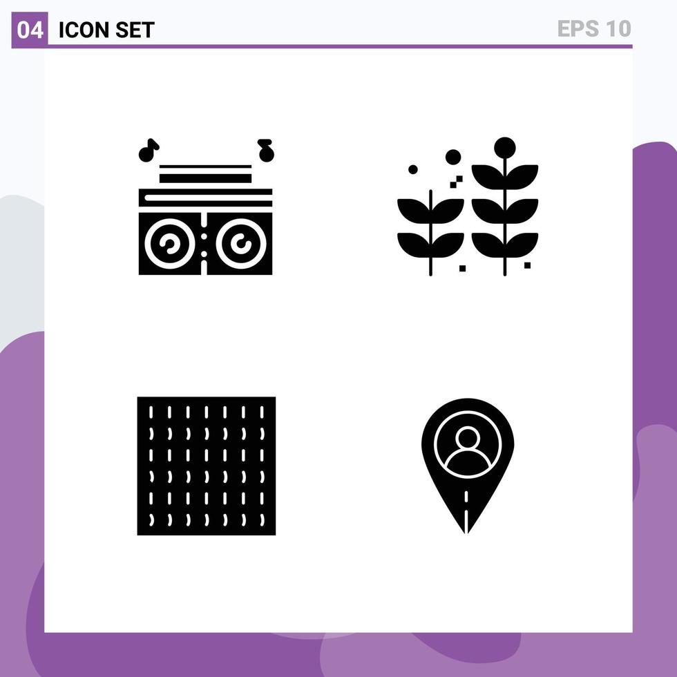 Modern Set of 4 Solid Glyphs Pictograph of music location business fog user Editable Vector Design Elements