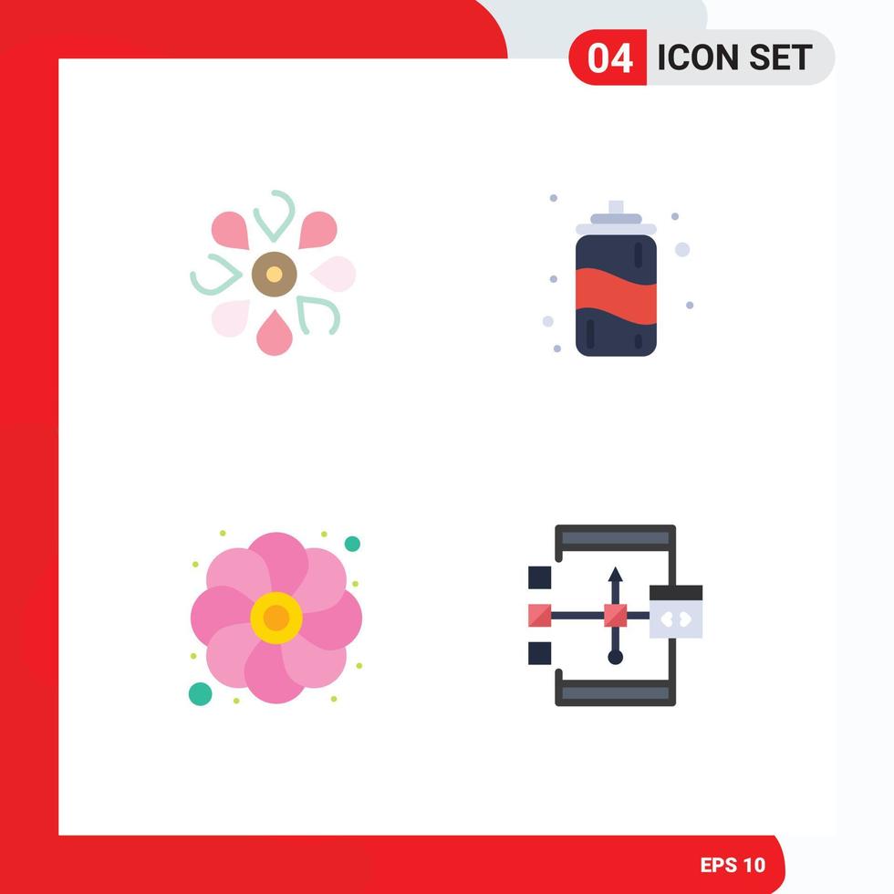 conjunto moderno de 4 iconos planos pictograma de flor gras naturaleza agua girasol elementos de diseño vectorial editables vector