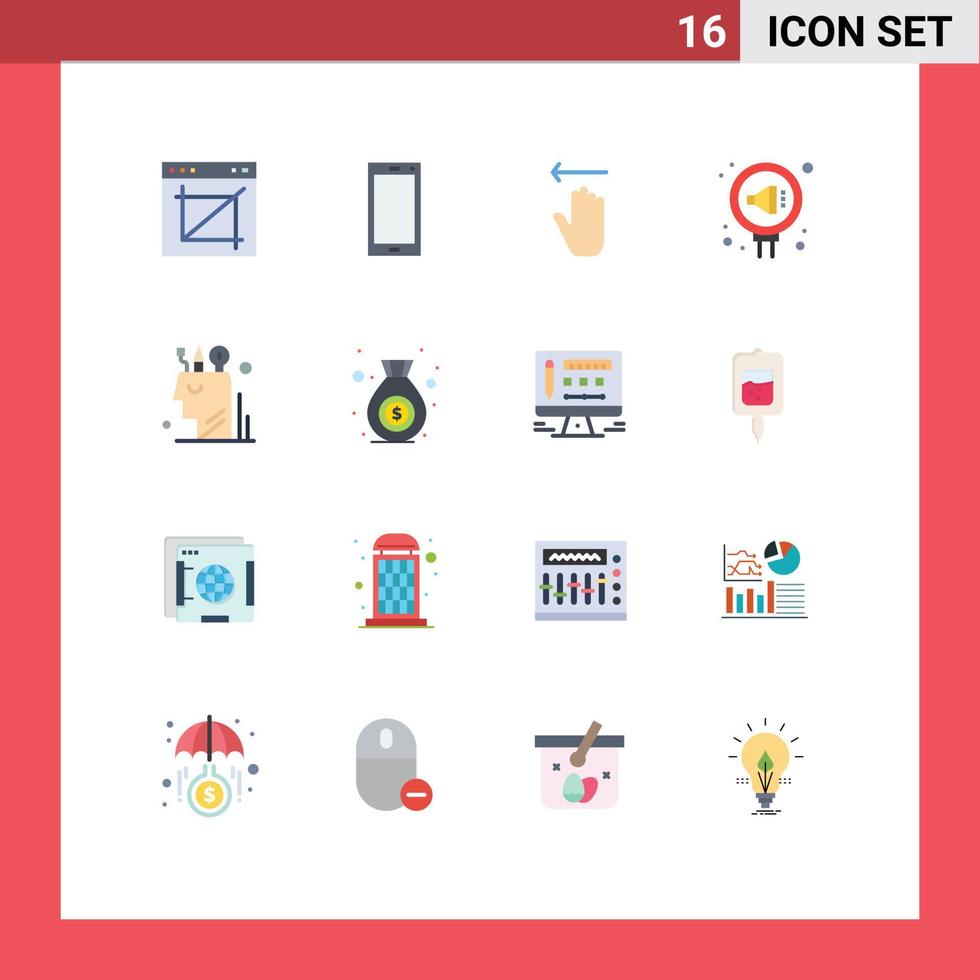 Pack of 16 Modern Flat Colors Signs and Symbols for Web Print Media such as relation pr android management gestures Editable Pack of Creative Vector Design Elements