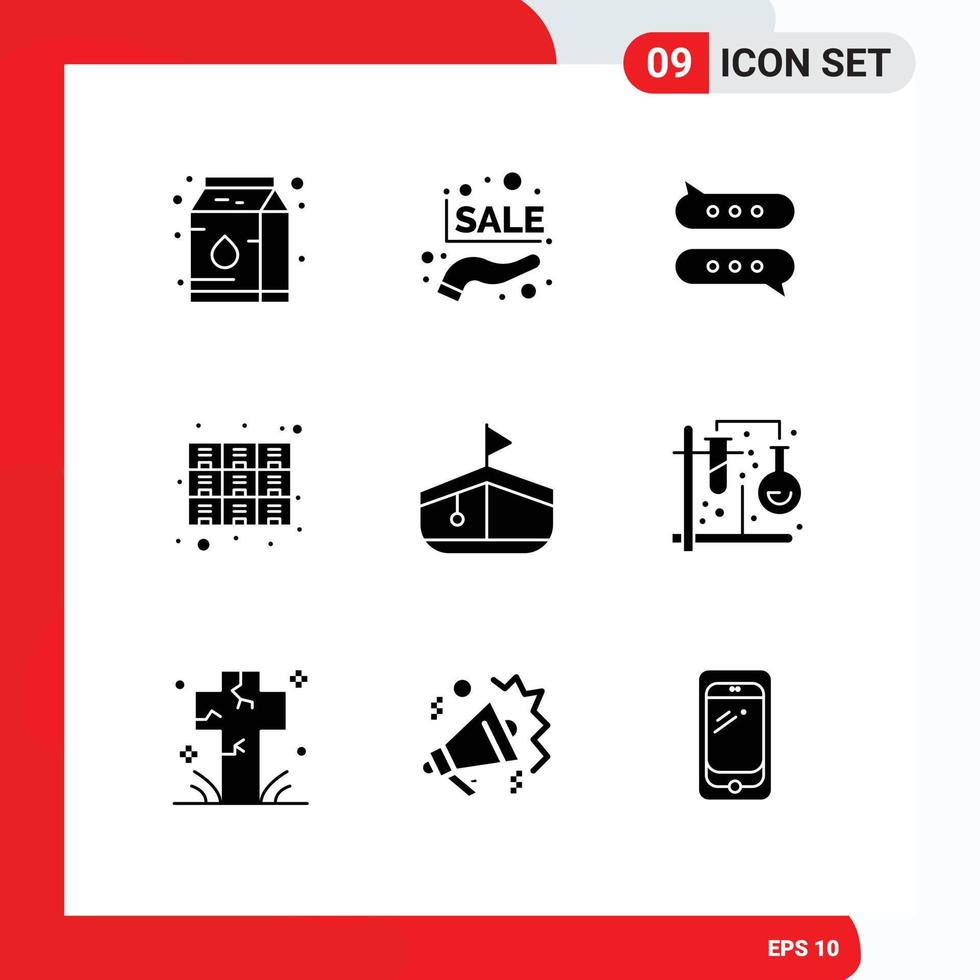 Modern Set of 9 Solid Glyphs Pictograph of transport rack chat files drawer Editable Vector Design Elements