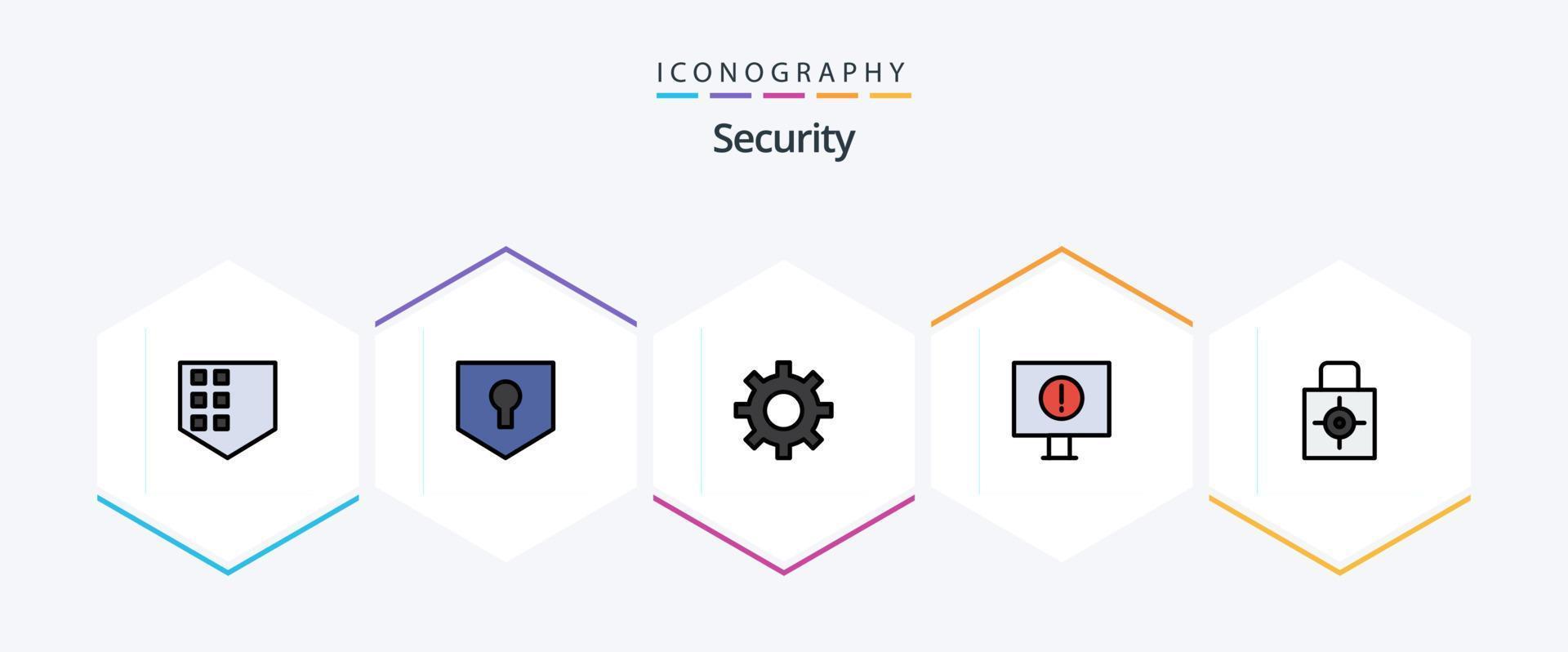 Security 25 FilledLine icon pack including target. protect. security. lock pad. warning vector