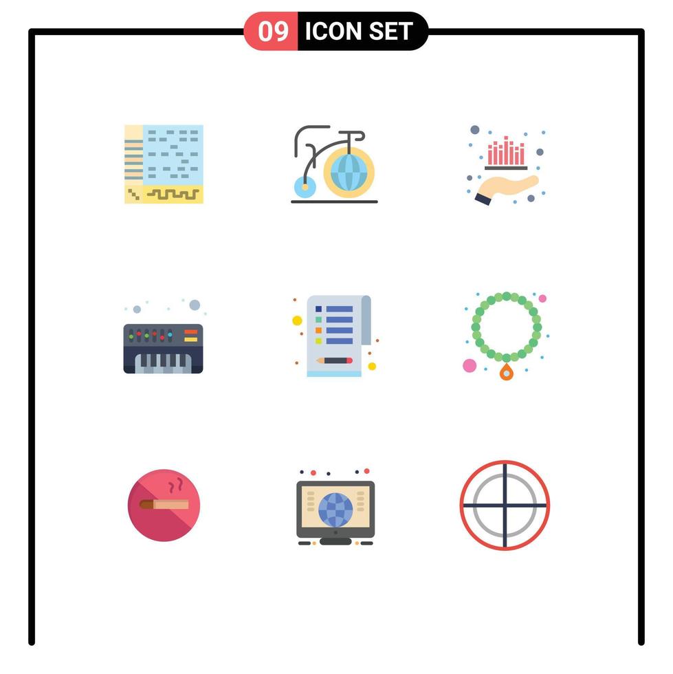 9 Thematic Vector Flat Colors and Editable Symbols of checklist electronic inspiration analog market Editable Vector Design Elements