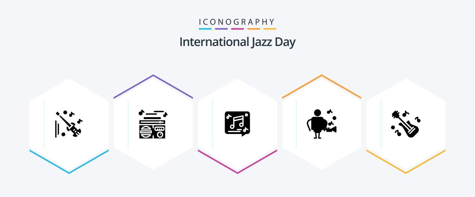 paquete de iconos de 25 glifos del día internacional del jazz que incluye artista. nota. jugar . música . mensaje vector