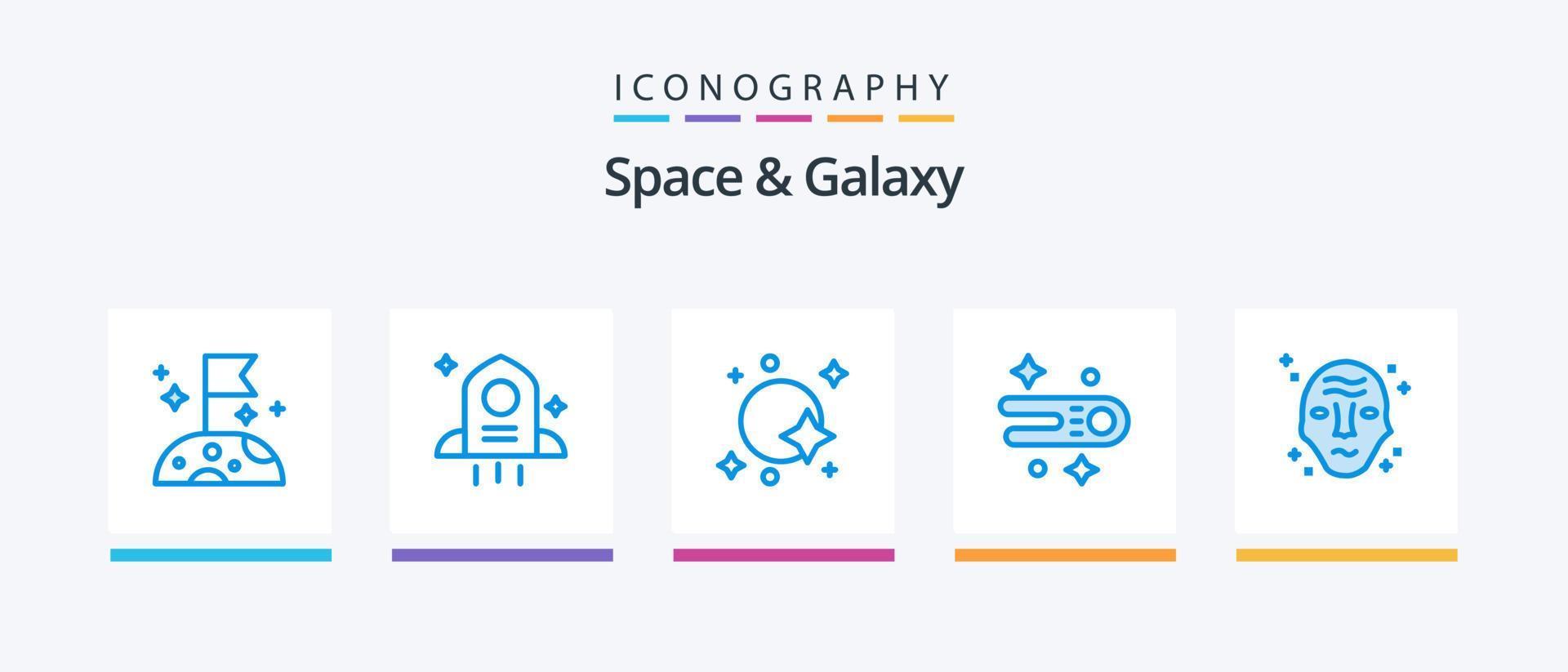 paquete de iconos space and galaxy blue 5 que incluye espacio. galaxia. satélite. extraterrestre. cometa. diseño de iconos creativos vector