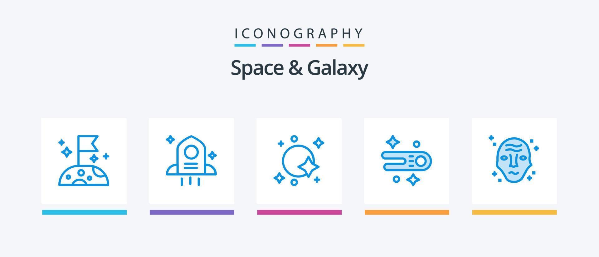 Space And Galaxy Blue 5 Icon Pack Including space. galaxy. satellite. alien. comet. Creative Icons Design vector