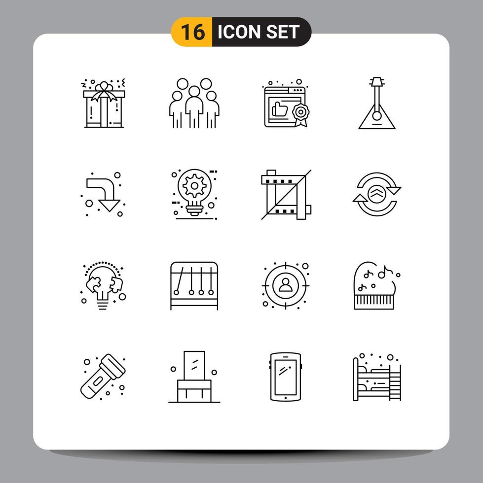 Group of 16 Modern Outlines Set for arrows music person instrument audio Editable Vector Design Elements
