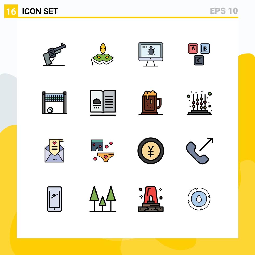 16 User Interface Flat Color Filled Line Pack of modern Signs and Symbols of game alphabet monitor basic abc Editable Creative Vector Design Elements