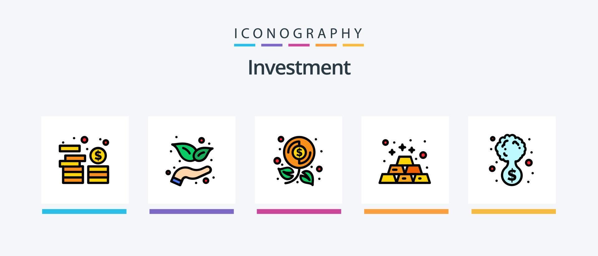 la línea de inversión llenó el paquete de 5 íconos, incluida la mano. dinero. bar. inversión. banco. diseño de iconos creativos vector