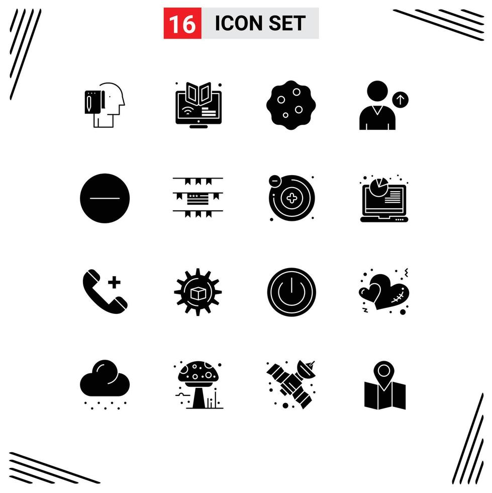 Modern Set of 16 Solid Glyphs Pictograph of user avatar webinar zoom biology Editable Vector Design Elements