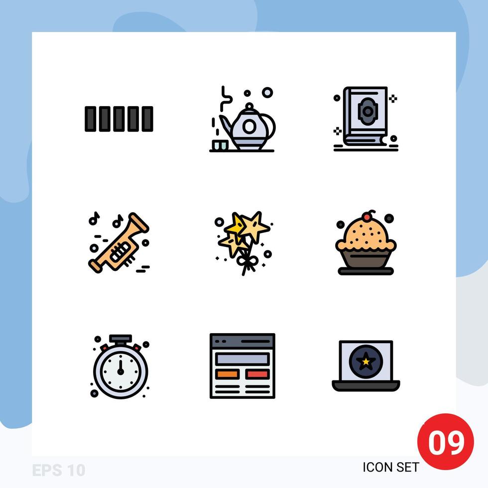 User Interface Pack of 9 Basic Filledline Flat Colors of party birthday holy university music Editable Vector Design Elements