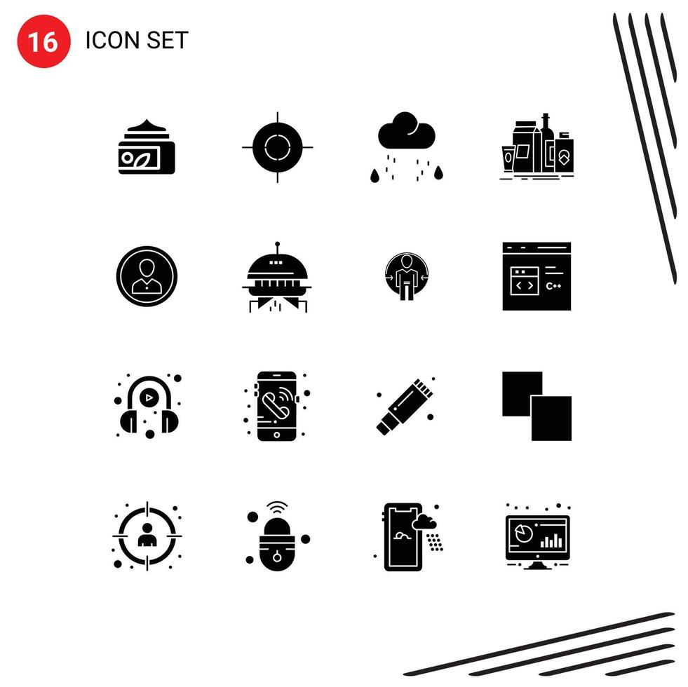 User Interface Pack of 16 Basic Solid Glyphs of human bottle snow product branding Editable Vector Design Elements