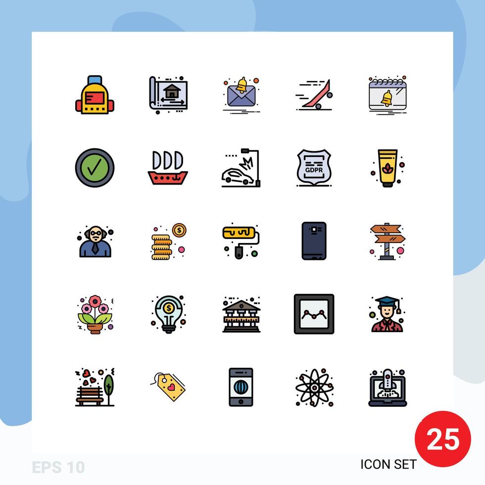 25 User Interface Filled line Flat Color Pack of modern Signs and Symbols of calendar skateboard alert skate board ride Editable Vector Design Elements