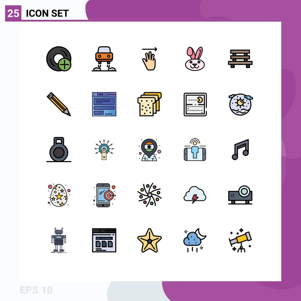 Pictogram Set of 25 Simple Filled line Flat Colors of element bench hand rabbit bynny Editable Vector Design Elements