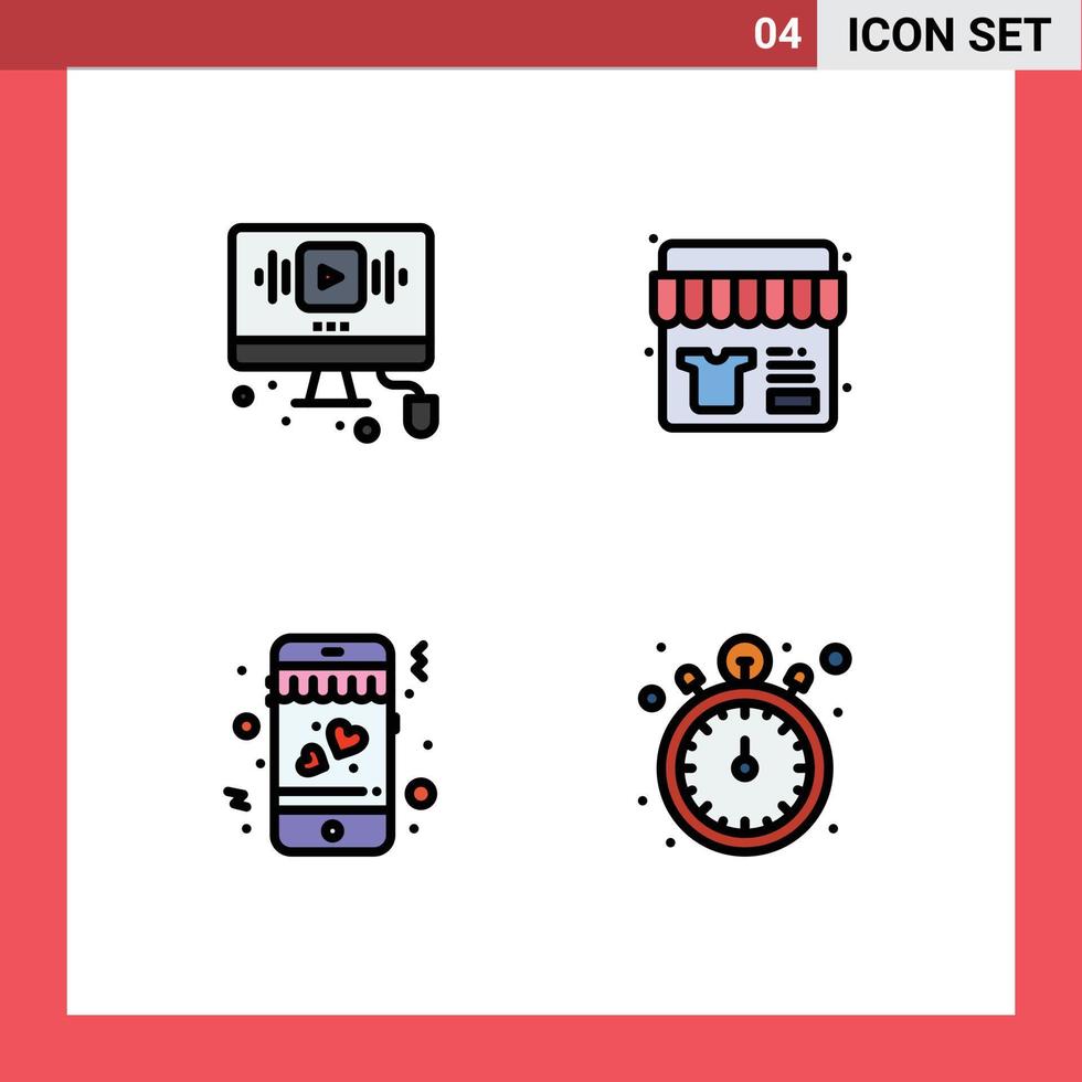 Group of 4 Modern Filledline Flat Colors Set for video dating web shop mobile Editable Vector Design Elements