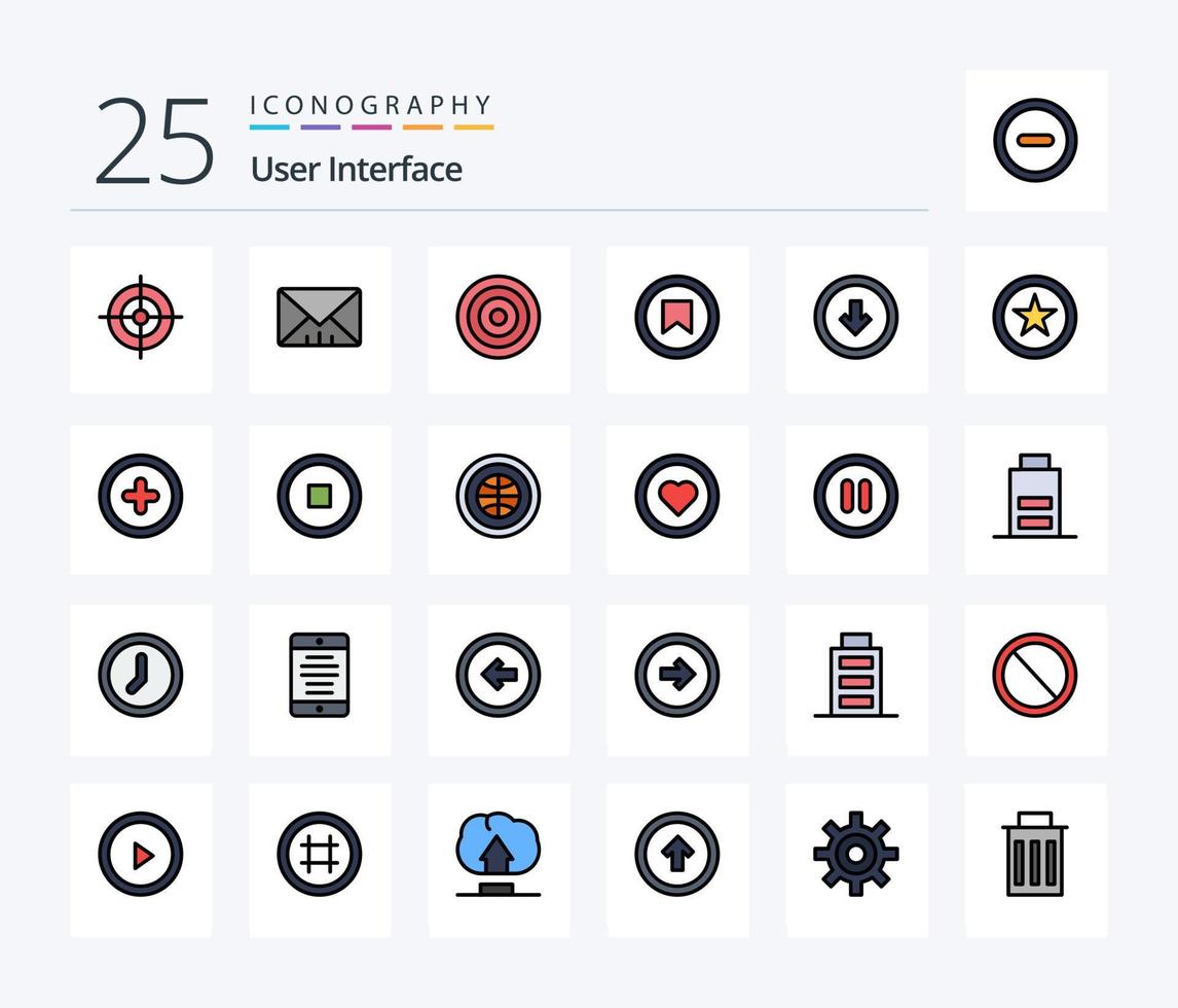 User Interface 25 Line Filled icon pack including user interface. button. line. arrow. tag vector