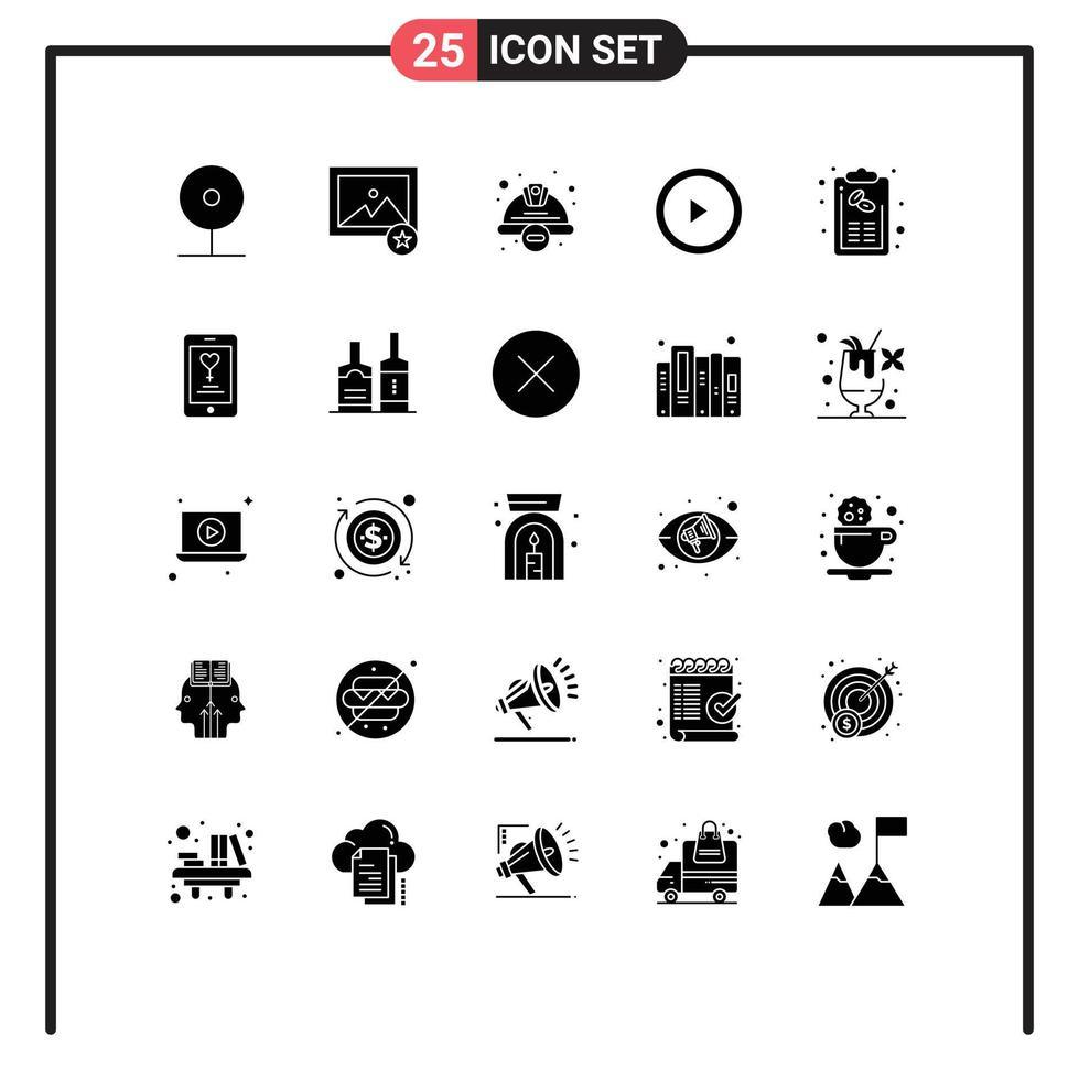 Pictogram Set of 25 Simple Solid Glyphs of coffee user cap play worker hat Editable Vector Design Elements