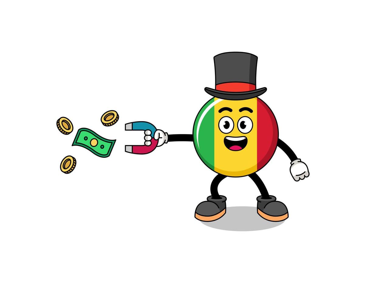 Character Illustration of mali flag catching money with a magnet vector