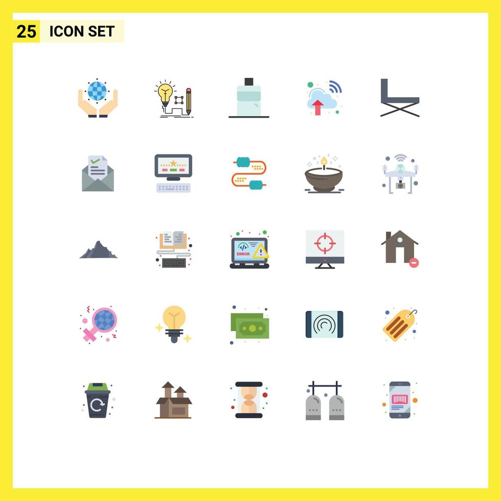 Modern Set of 25 Flat Colors Pictograph of rest furniture lightbulb chair cloud network Editable Vector Design Elements