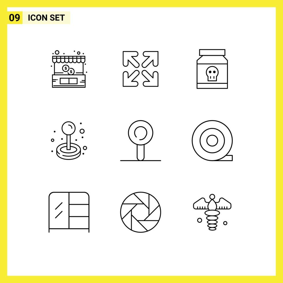 Modern Set of 9 Outlines Pictograph of sweets play medical game joystick Editable Vector Design Elements