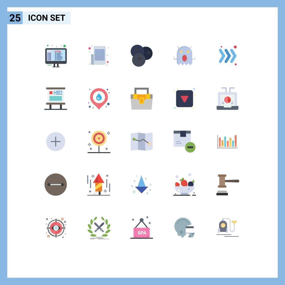25 User Interface Flat Color Pack of modern Signs and Symbols of arrow alien track list monster fruits Editable Vector Design Elements