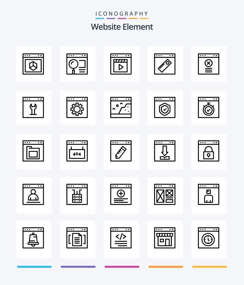 elemento de sitio web creativo 25 paquete de iconos de contorno como herramienta. interfaz. buscar. película. película vector