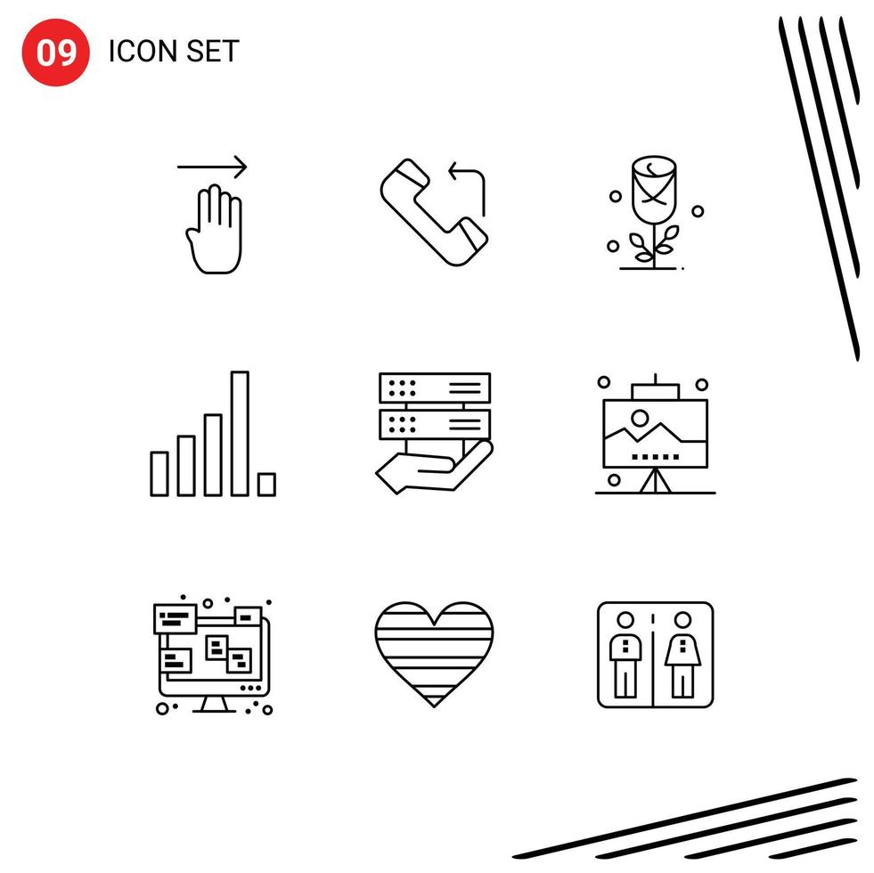 Editable Vector Line Pack of 9 Simple Outlines of control hand love data phone Editable Vector Design Elements