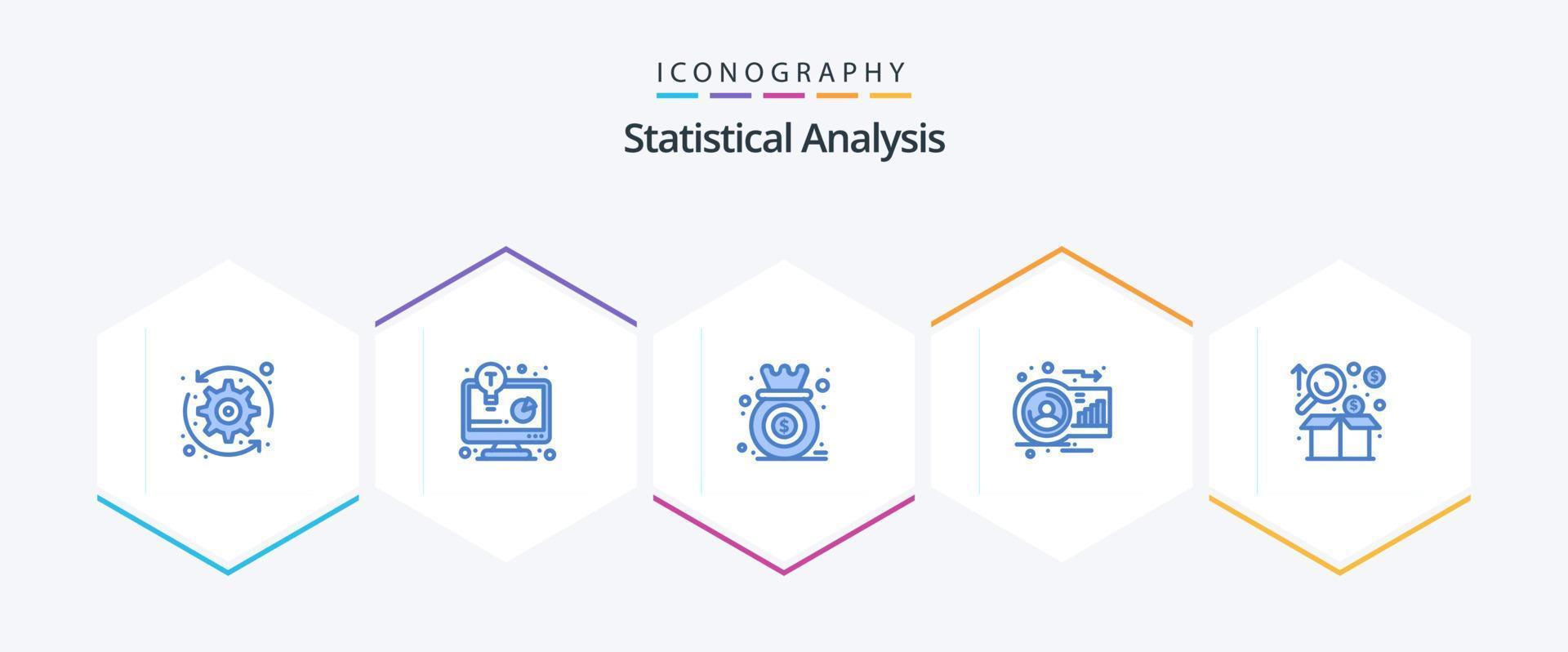 Statistical Analysis 25 Blue icon pack including person. graph. analysis. avatar. growth vector