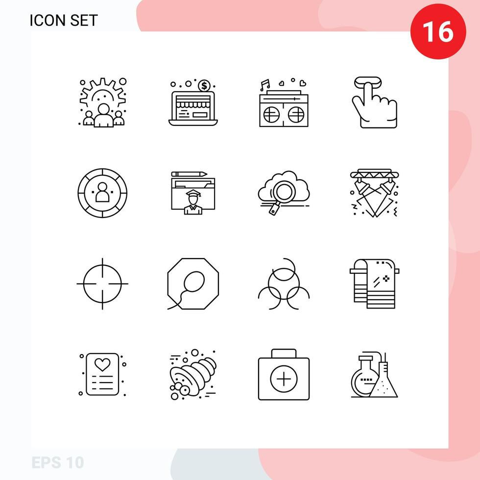 User Interface Pack of 16 Basic Outlines of management data love chart finger Editable Vector Design Elements