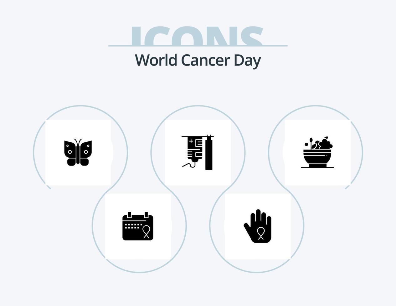 World Cancer Day Glyph Icon Pack 5 Icon Design. wings. freedom. hand. butterfly. cancer vector