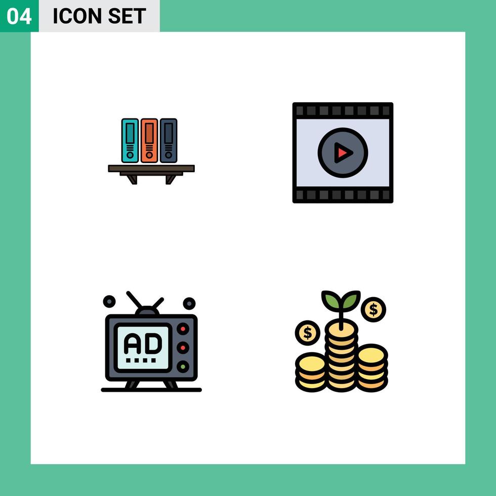 4 Universal Filledline Flat Colors Set for Web and Mobile Applications files video database storage ad Editable Vector Design Elements