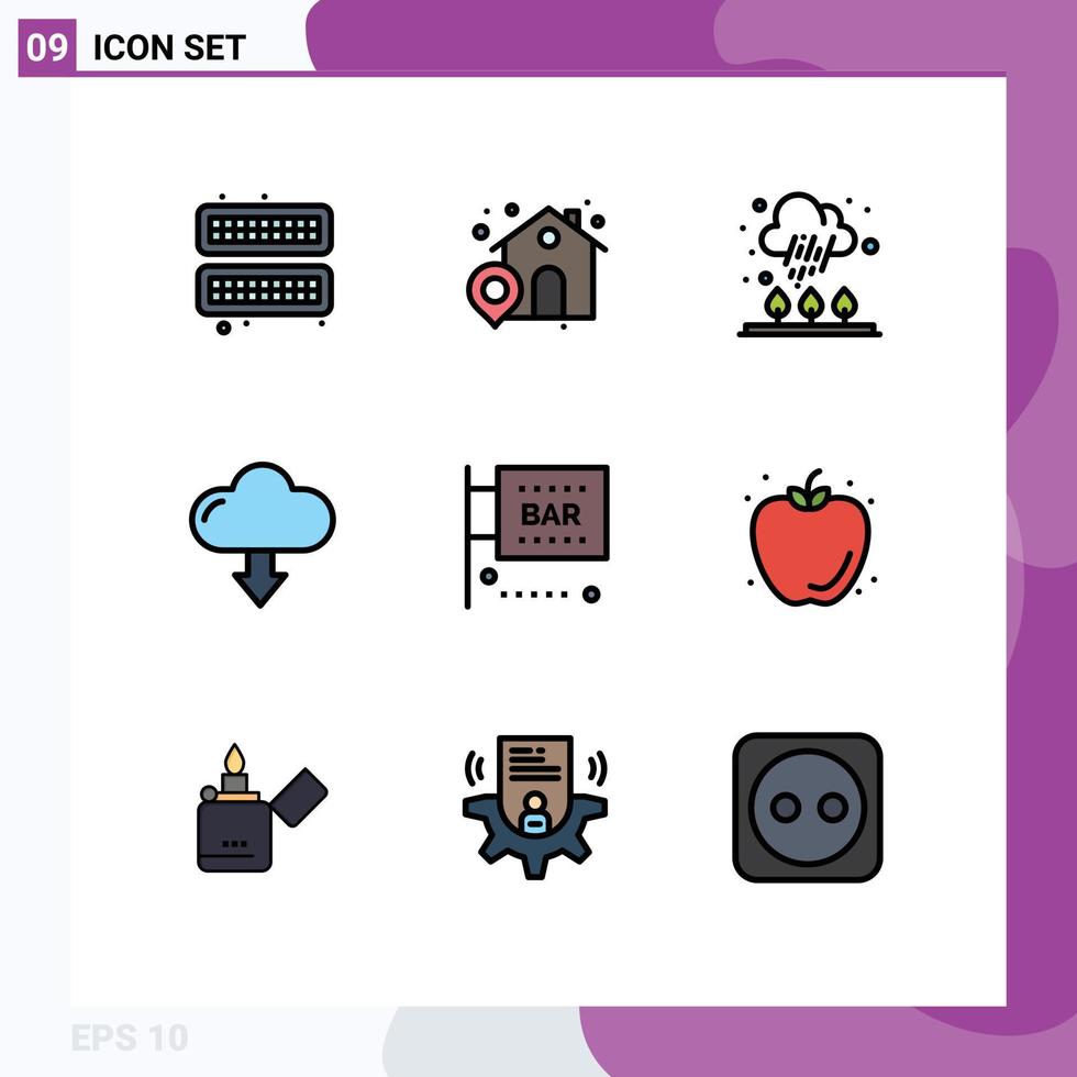 Set of 9 Modern UI Icons Symbols Signs for law bar cloud download arrow Editable Vector Design Elements