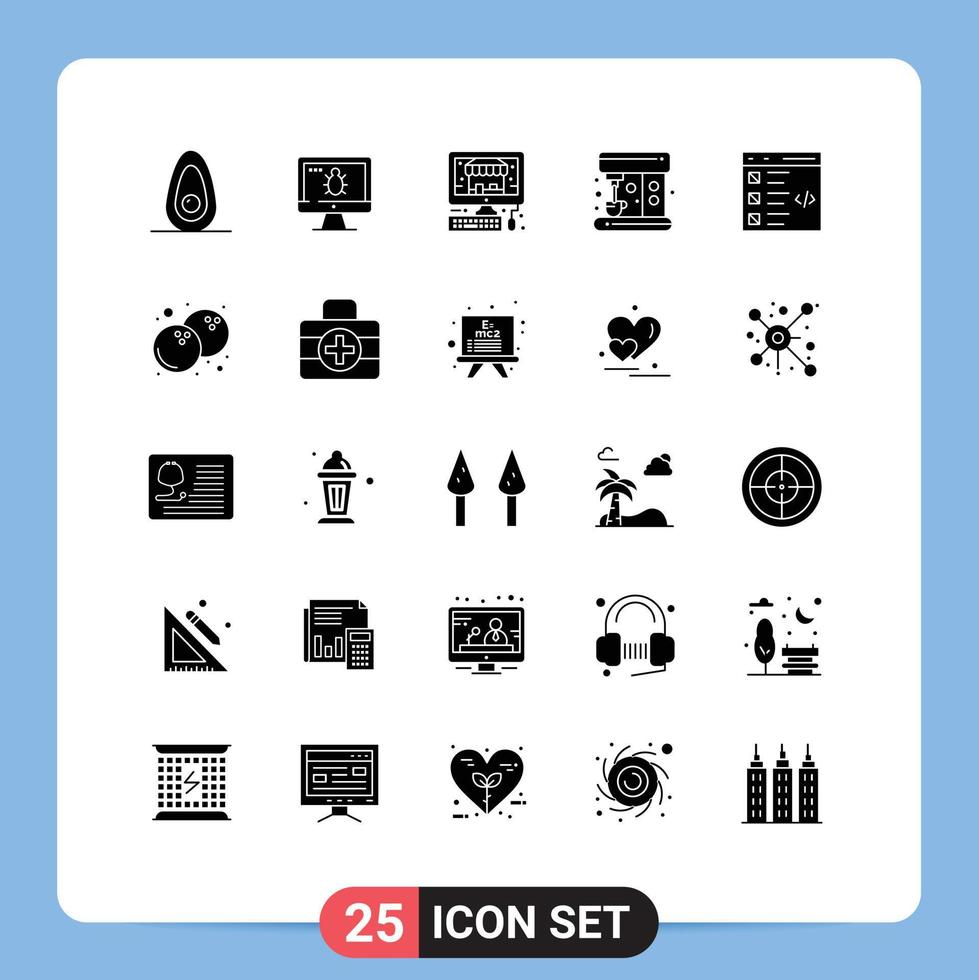 Group of 25 Solid Glyphs Signs and Symbols for list develop pc coding maker Editable Vector Design Elements