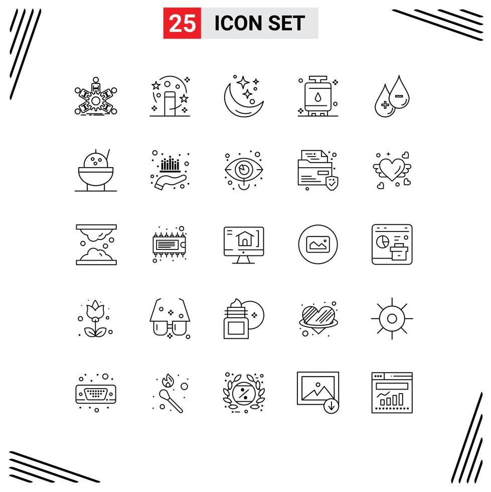 25 Universal Lines Set for Web and Mobile Applications power energy transformation cook weather Editable Vector Design Elements