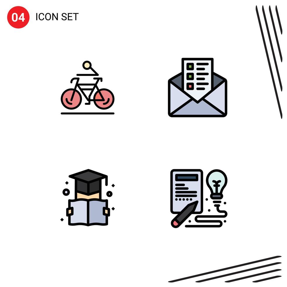 4 Creative Icons Modern Signs and Symbols of activity bookmark biking mail graduation Editable Vector Design Elements