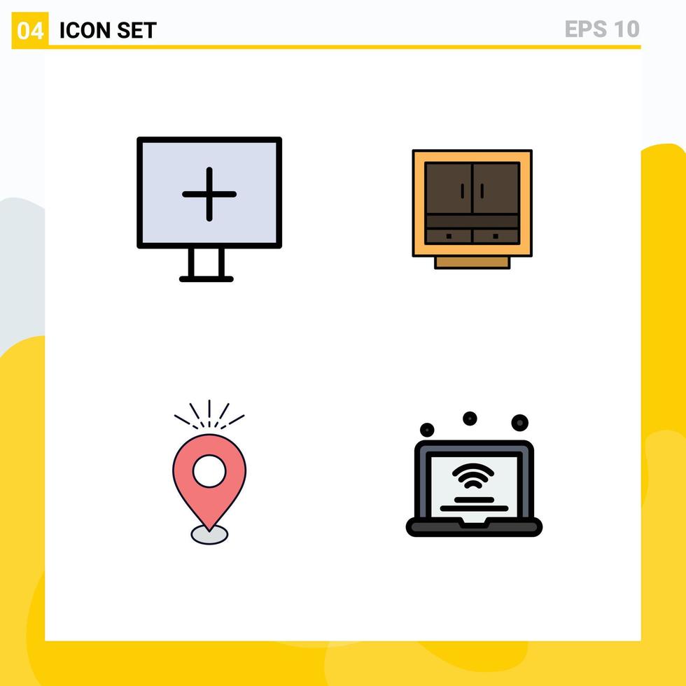 4 Universal Filledline Flat Color Signs Symbols of aim office warning drawer location Editable Vector Design Elements