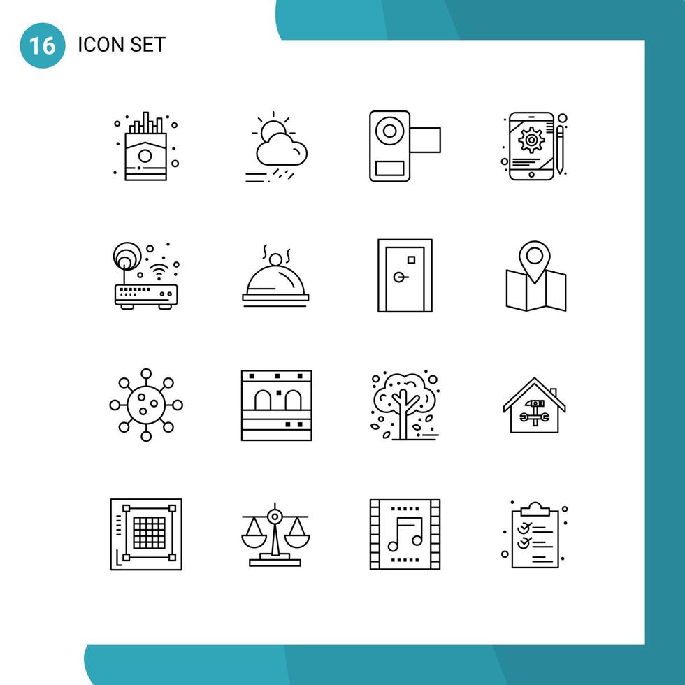 16 concepto de esquema para sitios web móviles y aplicaciones configuración de tableta aplicación meteorológica película elementos de diseño vectorial editables vector