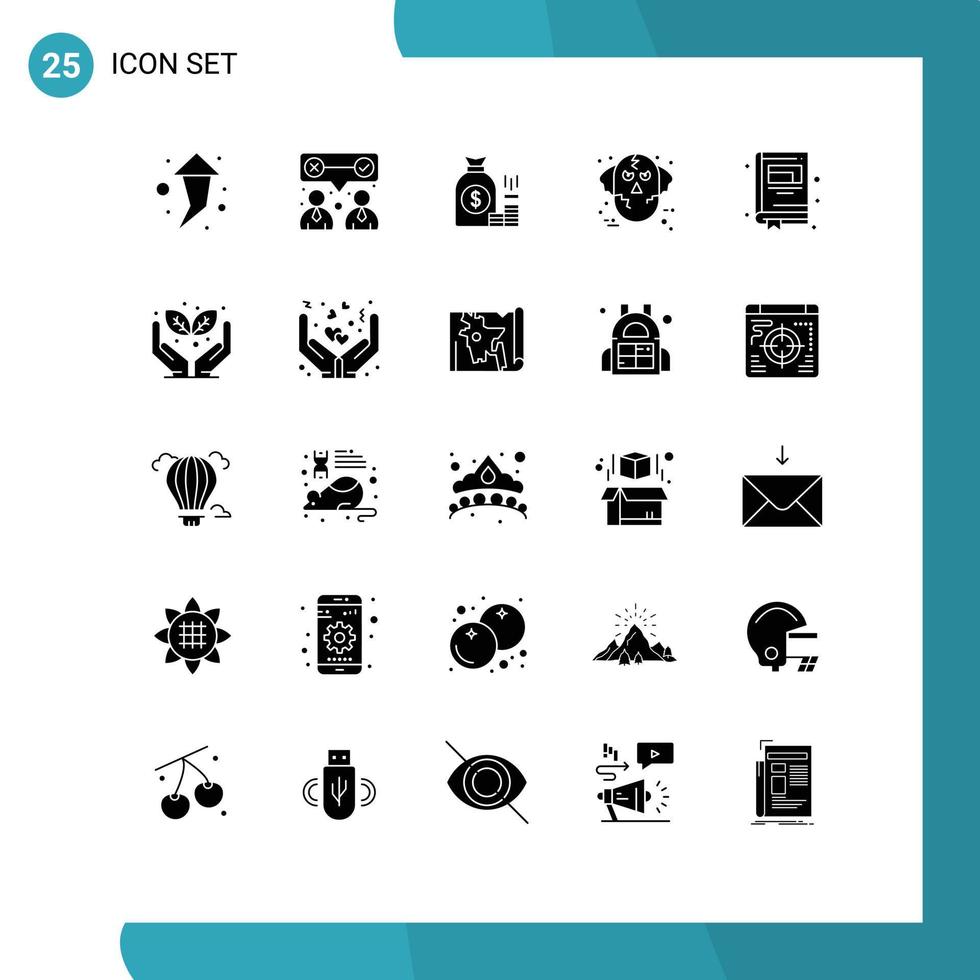 25 Thematic Vector Solid Glyphs and Editable Symbols of ware wolf halloween bag evil savings Editable Vector Design Elements