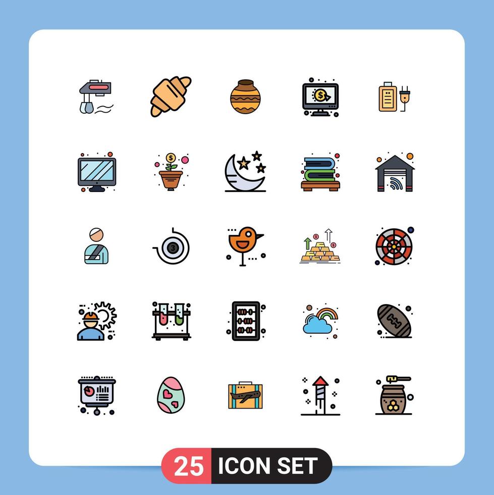 Universal Icon Symbols Group of 25 Modern Filled line Flat Colors of battery per pot pay festival Editable Vector Design Elements
