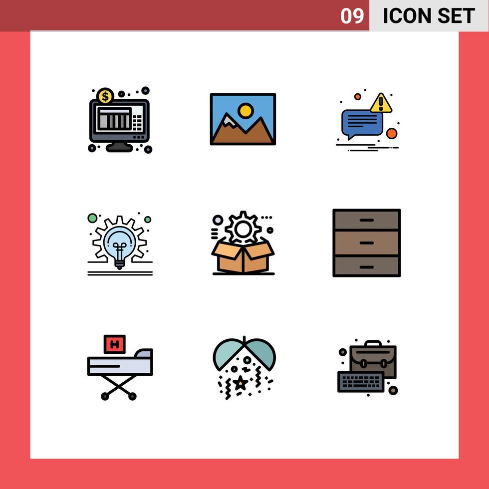 Filledline Flat Color Pack of 9 Universal Symbols of gear box message idea concept Editable Vector Design Elements