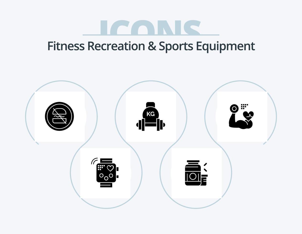 Fitness Recreation And Sports Equipment Glyph Icon Pack 5 Icon Design. equipment. barbell. sports. fast. diet vector