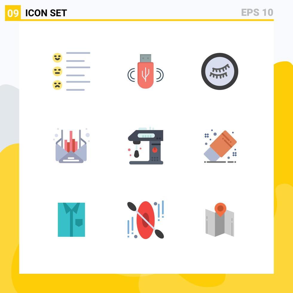 9 User Interface Flat Color Pack of modern Signs and Symbols of cooking baking eye appliances business Editable Vector Design Elements