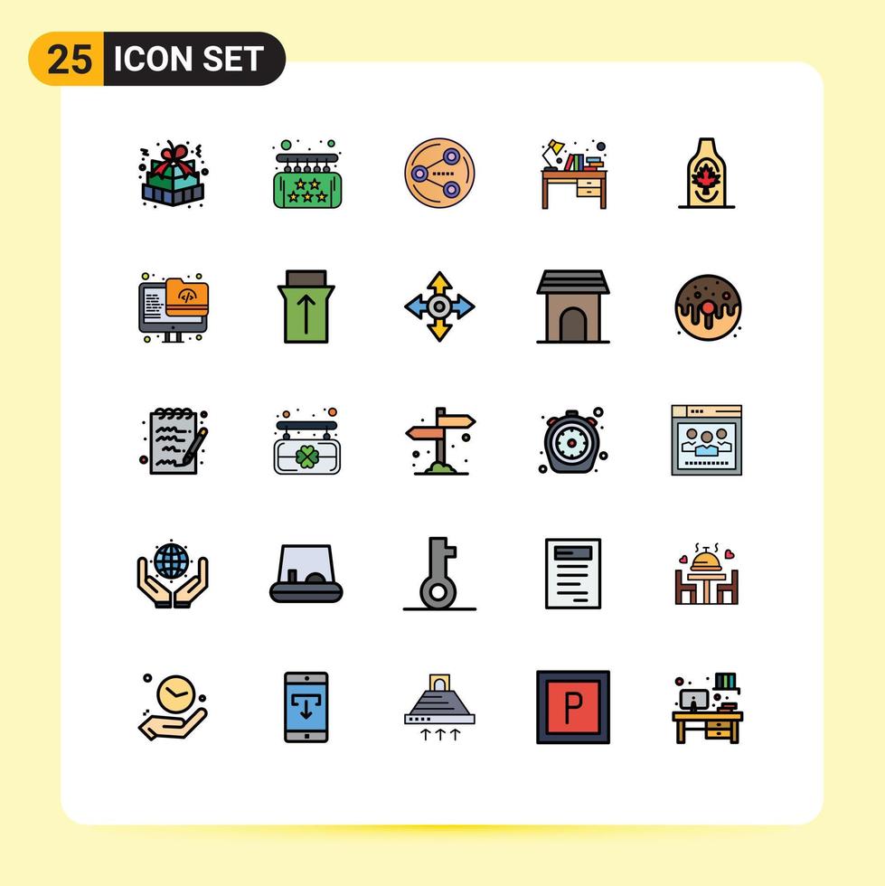 25 Universal Filled line Flat Color Signs Symbols of table desk luxury books social Editable Vector Design Elements