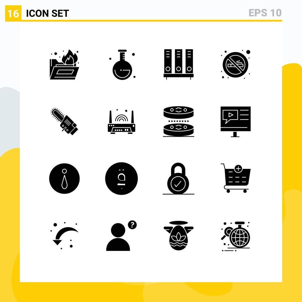 16 User Interface Solid Glyph Pack of modern Signs and Symbols of cordless circular database saw no smoking Editable Vector Design Elements