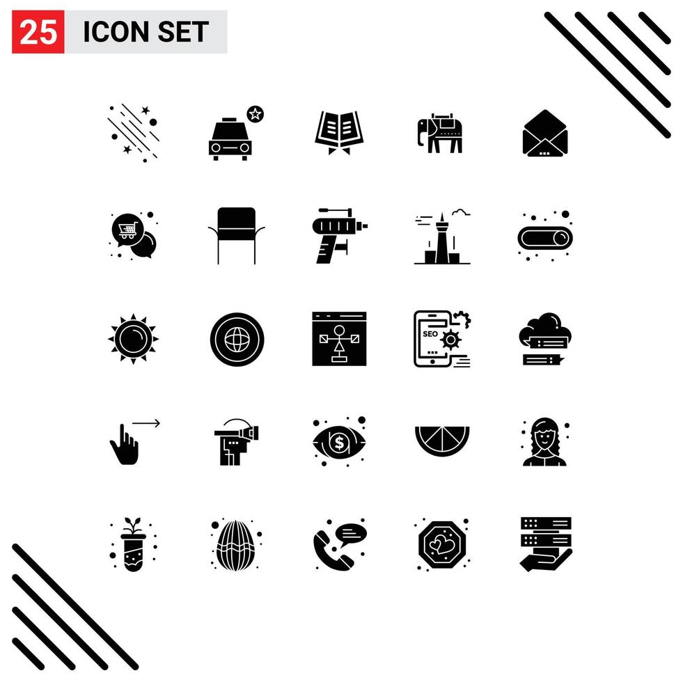 Universal Icon Symbols Group of 25 Modern Solid Glyphs of open message vehicles usa elephent Editable Vector Design Elements