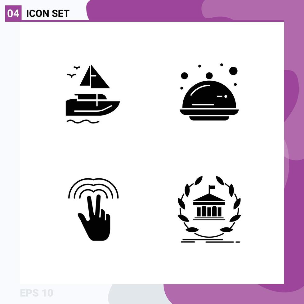 Modern Set of 4 Solid Glyphs Pictograph of boat double vessel tray hand Editable Vector Design Elements