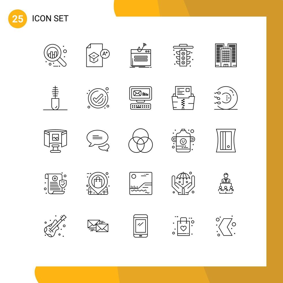 Pack of 25 Modern Lines Signs and Symbols for Web Print Media such as building traffic fraud life theft Editable Vector Design Elements