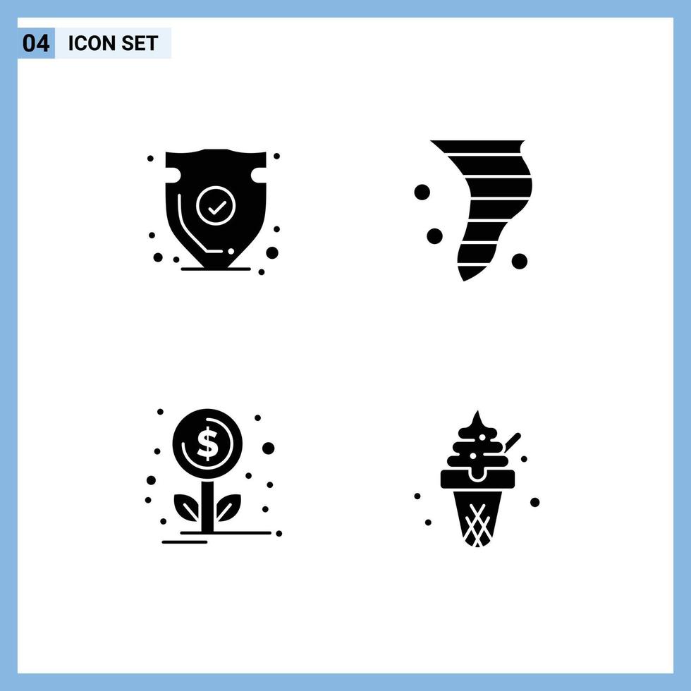 4 User Interface Solid Glyph Pack of modern Signs and Symbols of security wind trust blowing growth Editable Vector Design Elements