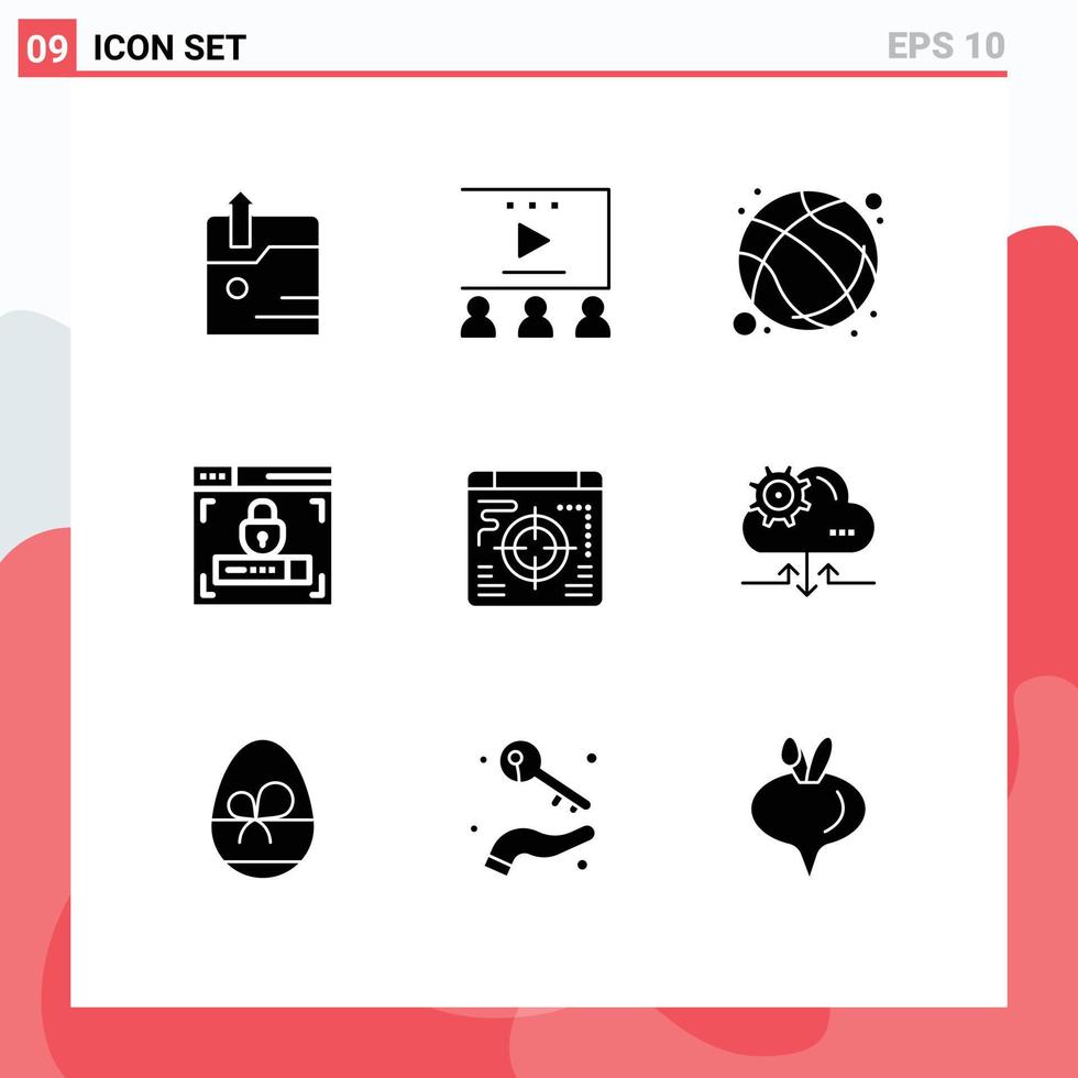 9 Creative Icons Modern Signs and Symbols of target web basketball lock web design Editable Vector Design Elements