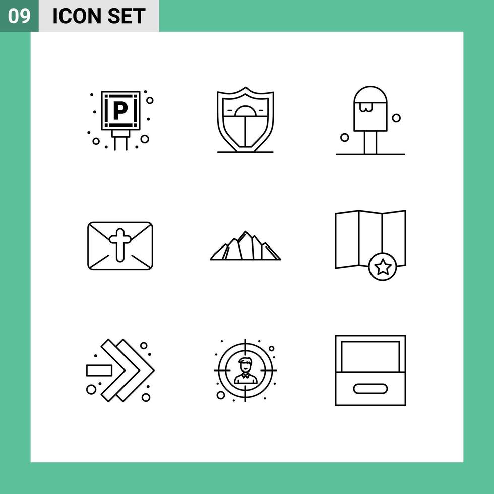 9 iconos creativos, signos y símbolos modernos de la naturaleza, colina, hielo, correo de Pascua, elementos de diseño vectorial editables vector