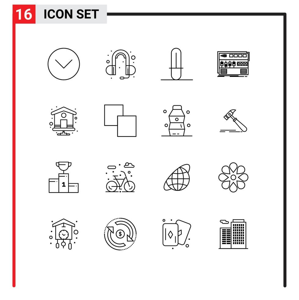 Set of 16 Modern UI Icons Symbols Signs for index page home star wars sound module Editable Vector Design Elements